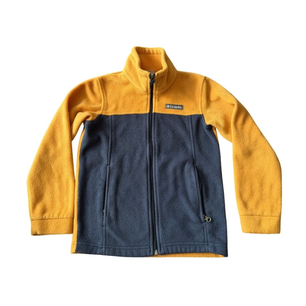 Columbia Colorblock Fleece Full Zip Jacket Kids Size S 8 Navy Gold